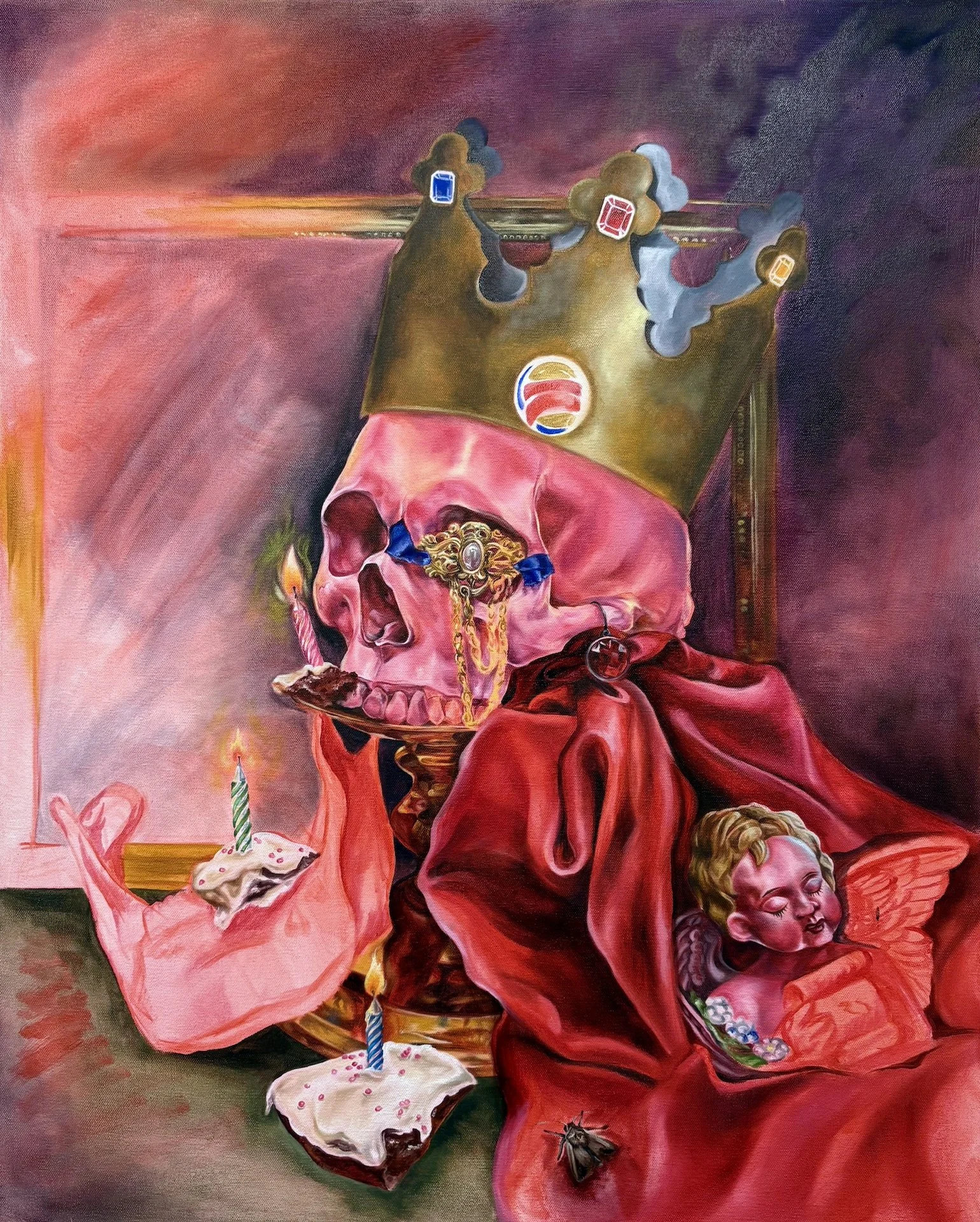 Catacomb Vanitas, Oil on canvas, 18" x 24", 2025 (part of the Catacomb Bodies series)