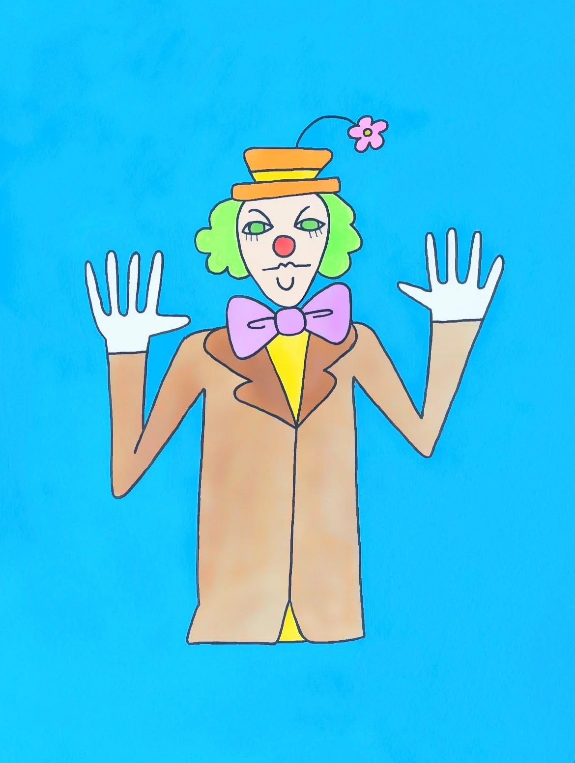 "Bobo the Clown" 9x12 inches, acrylic and watercolor on paper