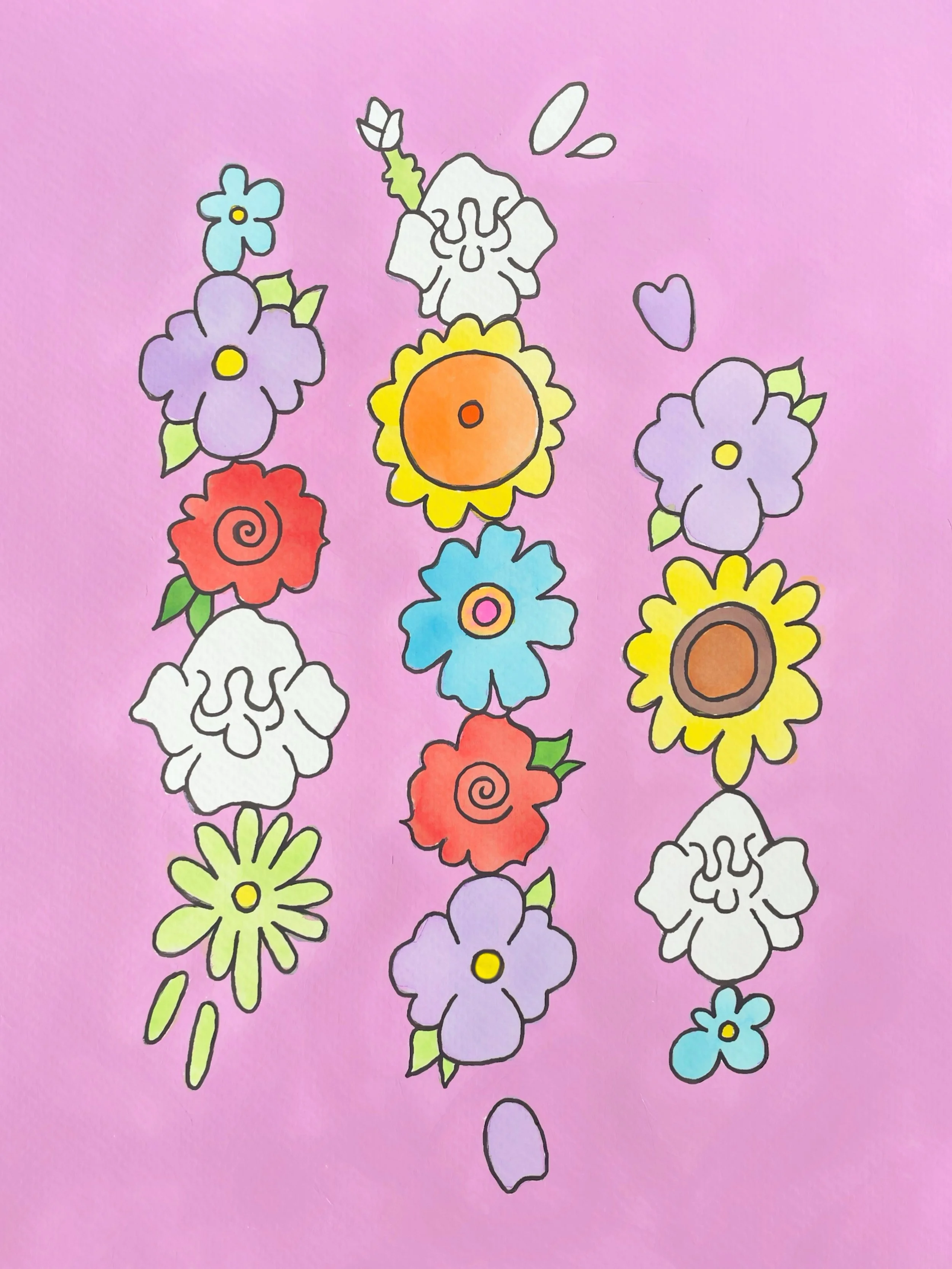 "Flower Towers" 9x12 inches, acrylic and watercolor on paper
