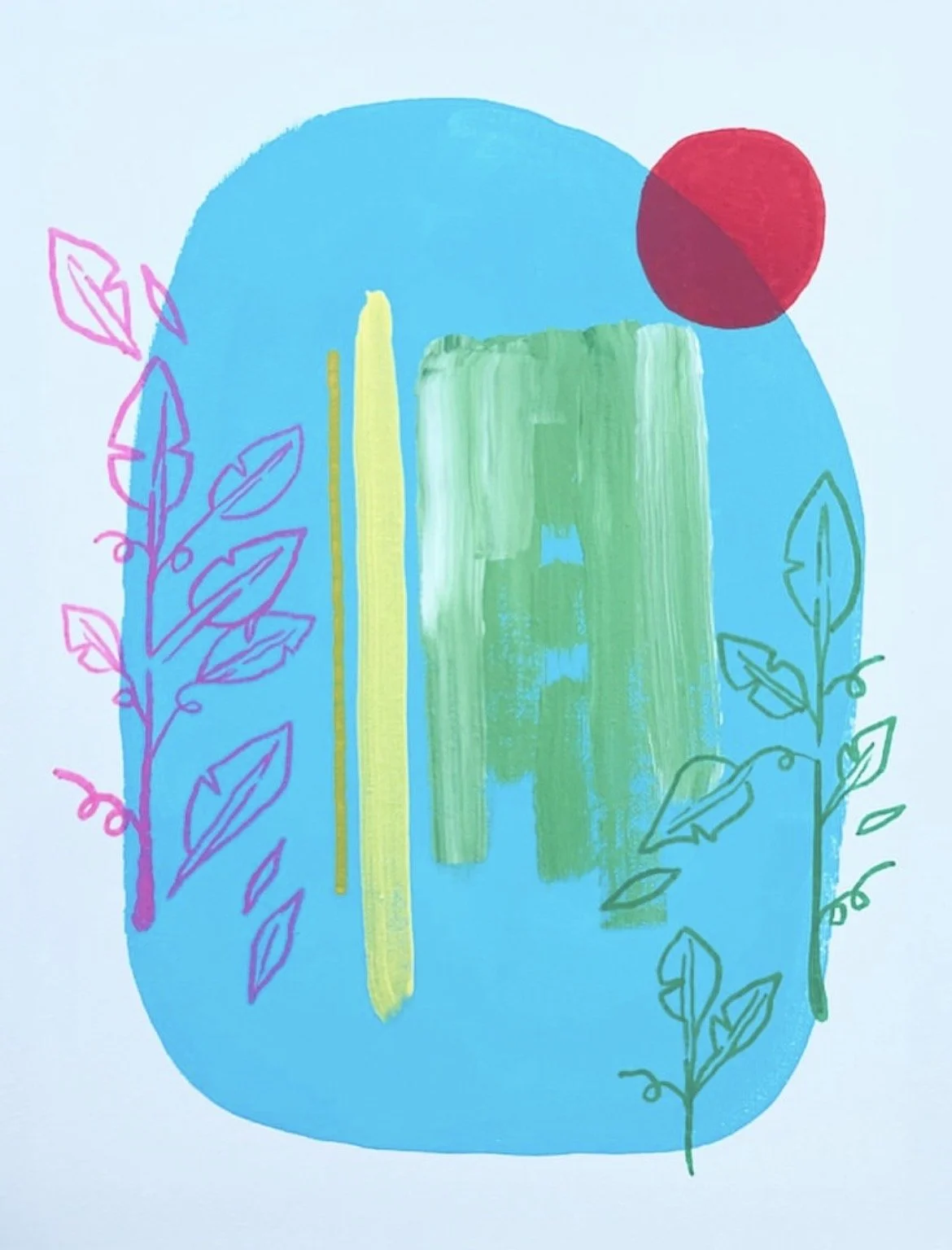 "Green Growth & Pink Patience" 11x14 inches, acrylic on canvas