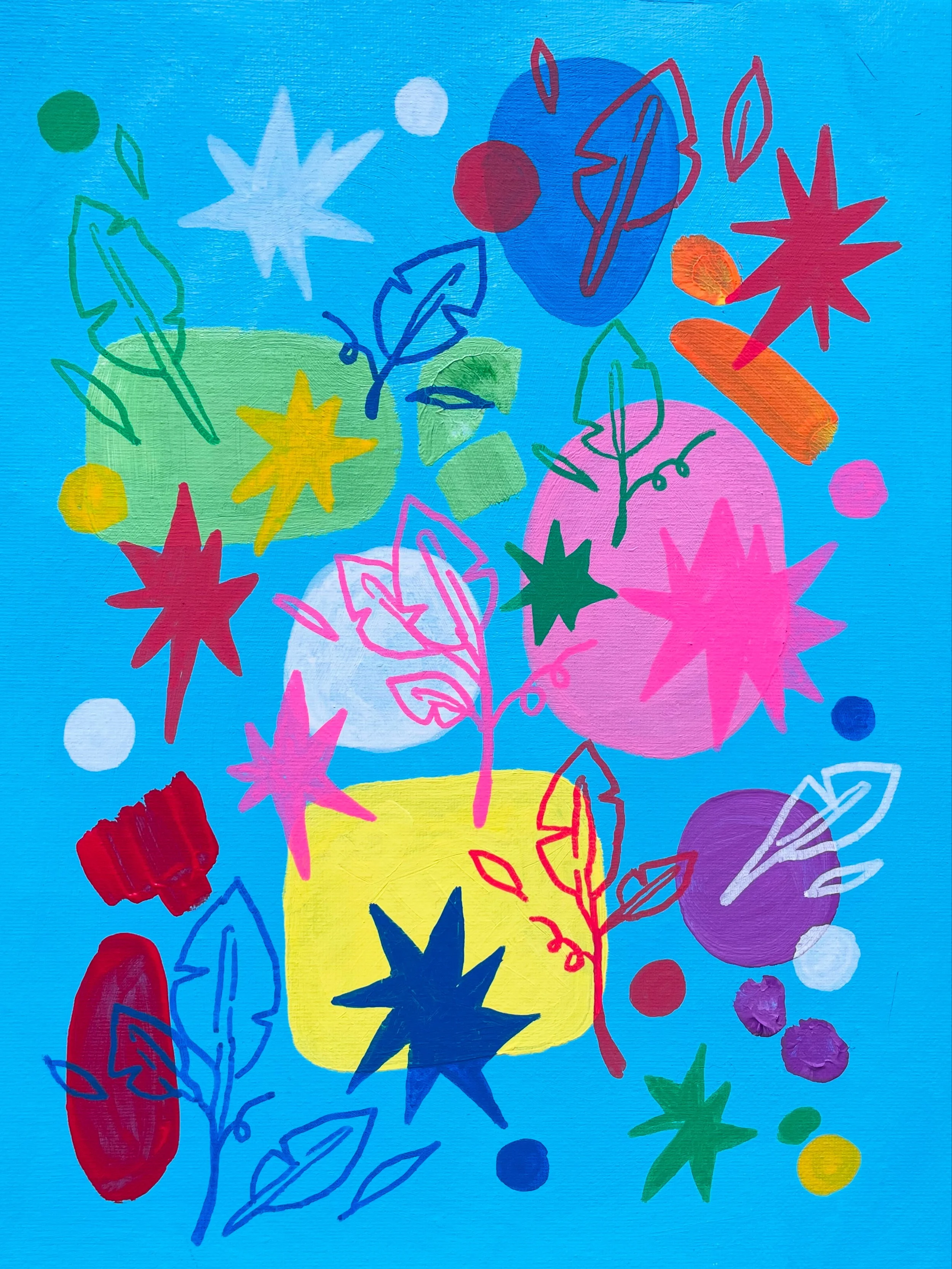 "Leaves, Stars, and moreso, Shapes!" 11x14 inches, acrylic on canvas