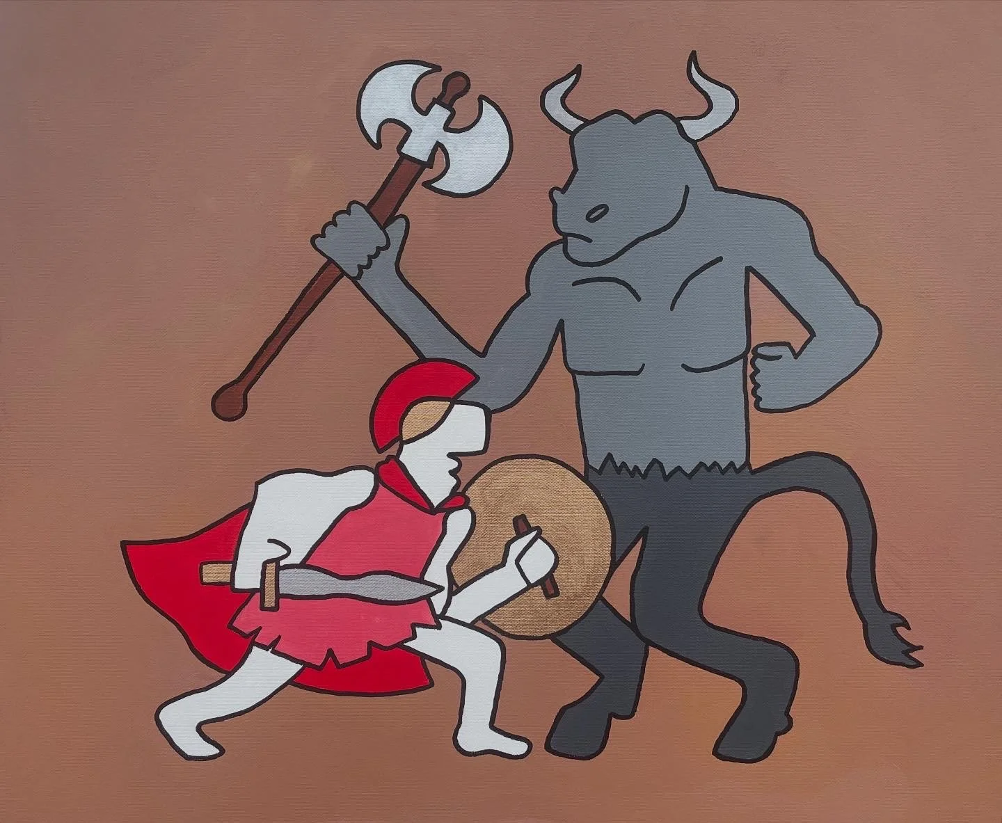 "Theseus and the Minotaur" 20x24 inches, acrylic and gold leaf on canvas