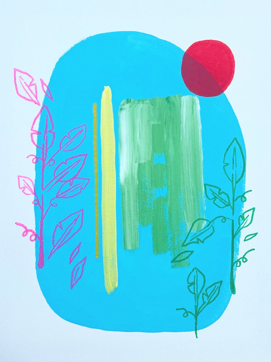 "Green Growth & Pink Patience" 11x14 inches, acrylic on canvas