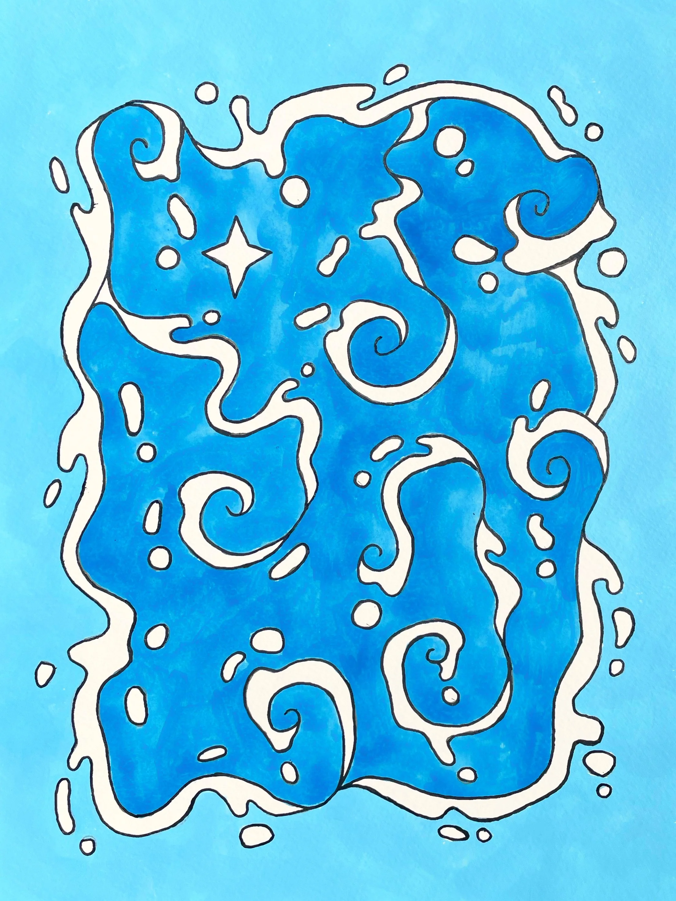 "Stars reflecting on the ocean surface" 9x12 inches, acrylic and watercolor on paer