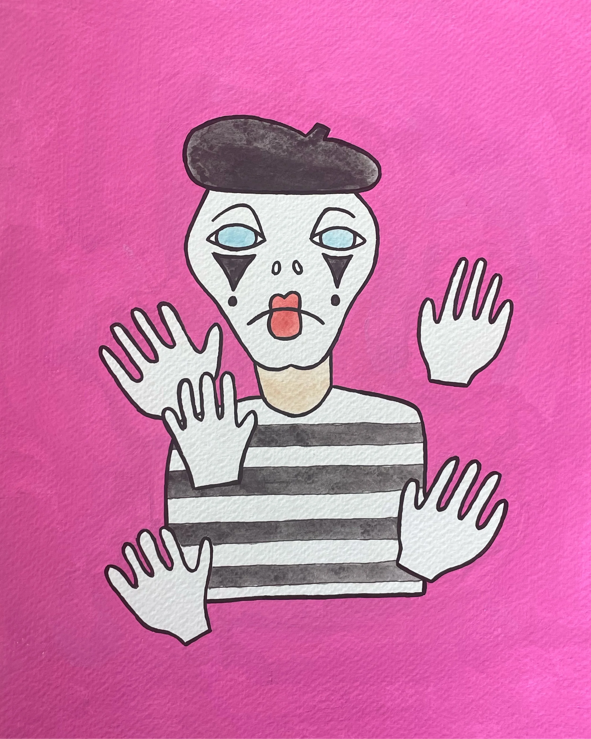 "The Mime" 8 1/2x11 inches, acrylic and watercolor on paper