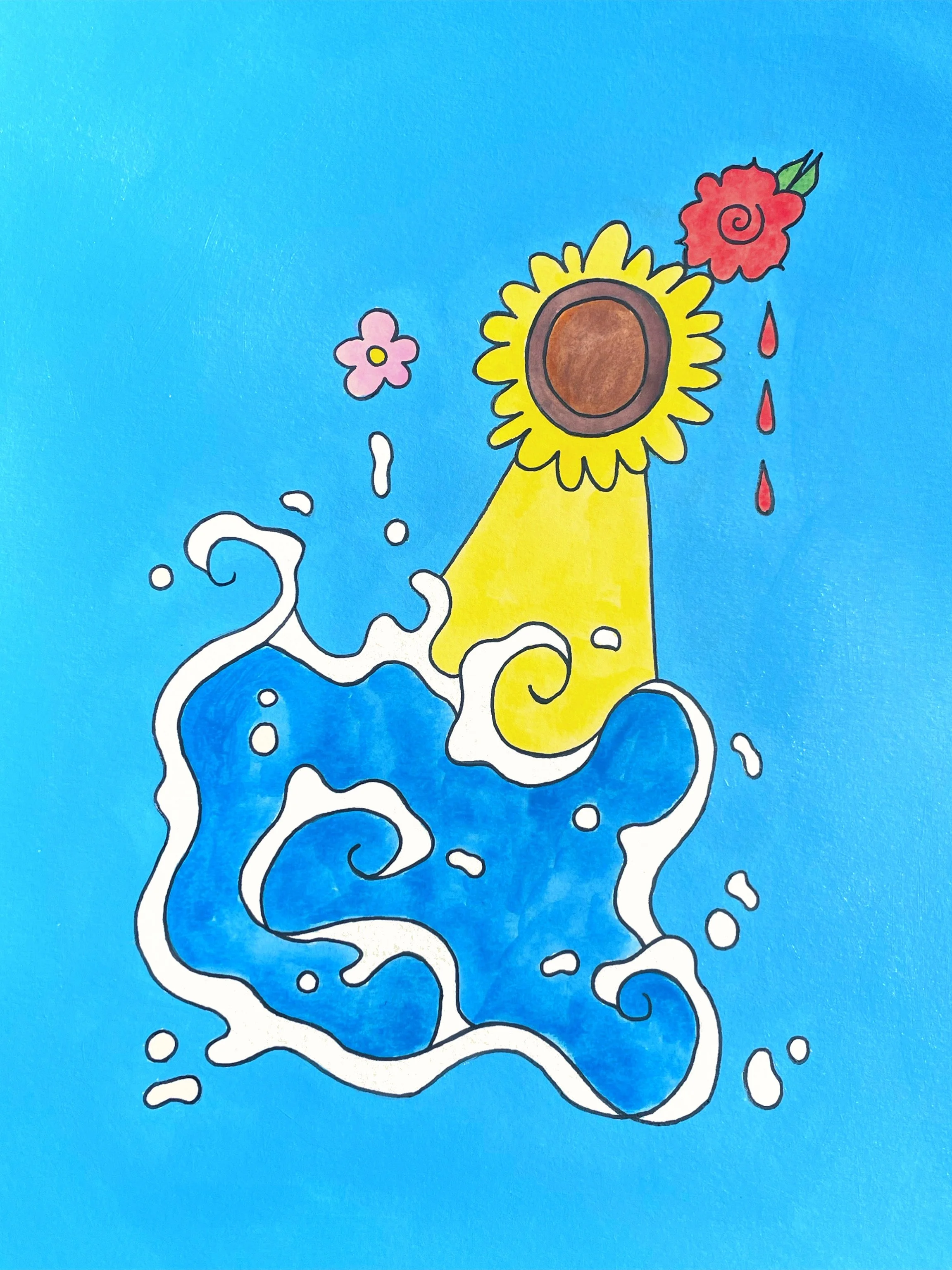 "Sun(flower) Rays" 9x12 inches, acrylic and watercolor on paper