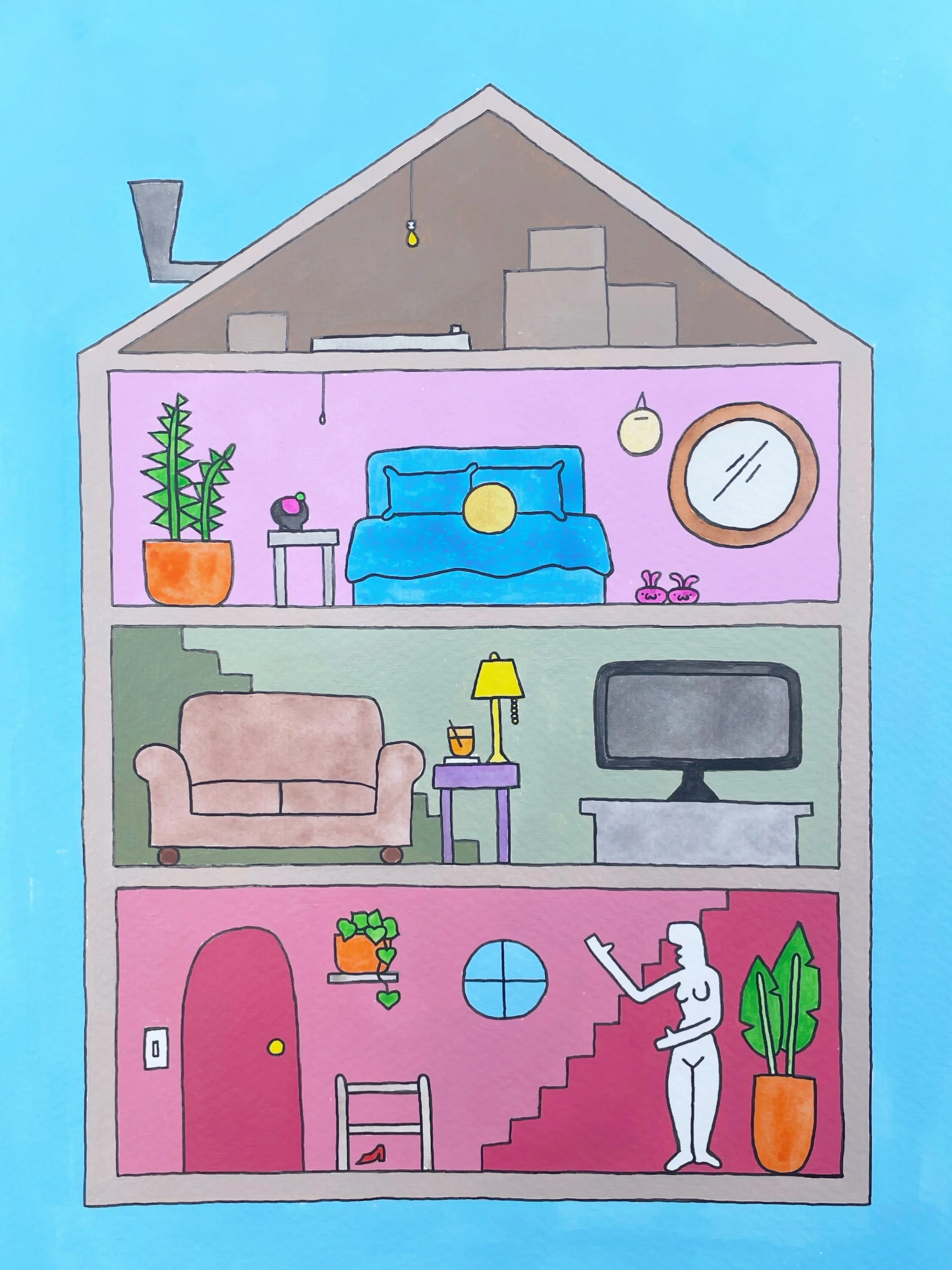 "House Tour" 9x12 inches, acrylic and watercolor on paper