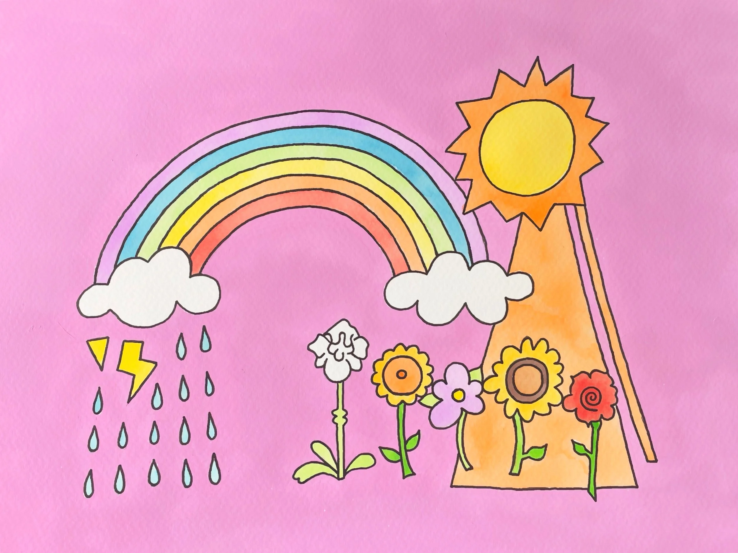 "Sunshine, Lollipops & Rainbows" 9x12 inches, acrylic and watercolor on paper
