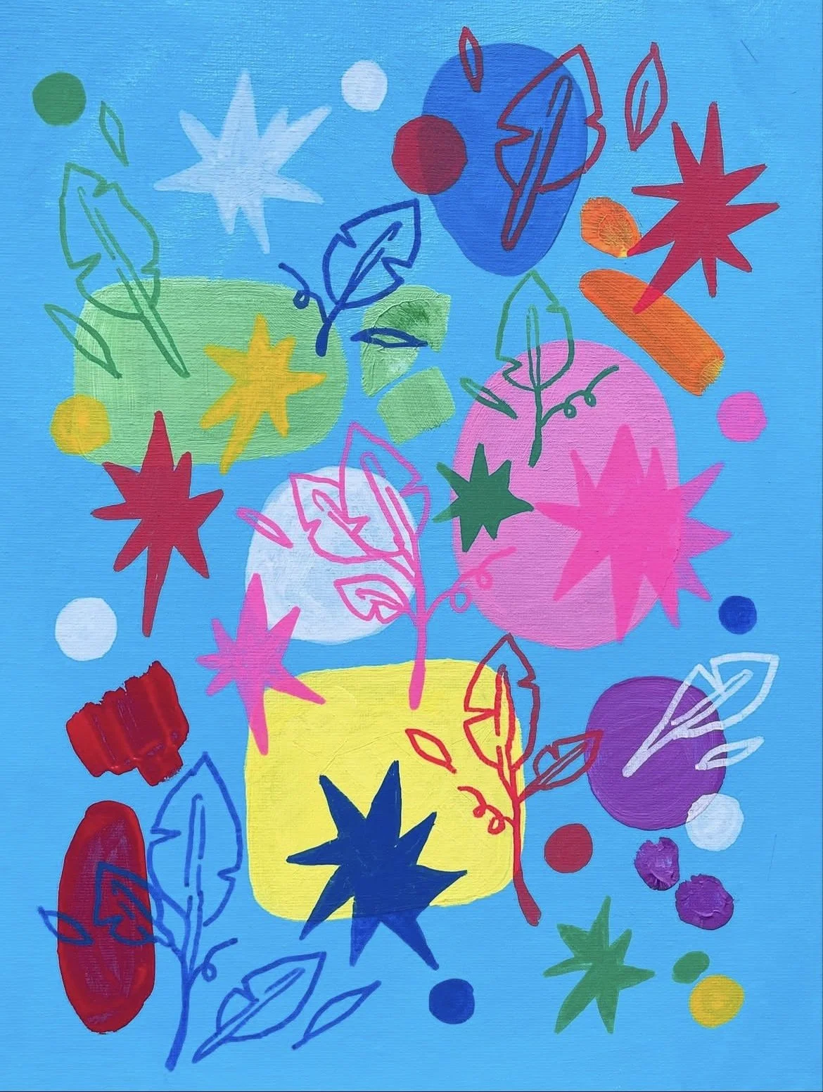 "Leaves, Stars, and Moreso, SHAPES!" 11x14 inches, acrylic on canvas