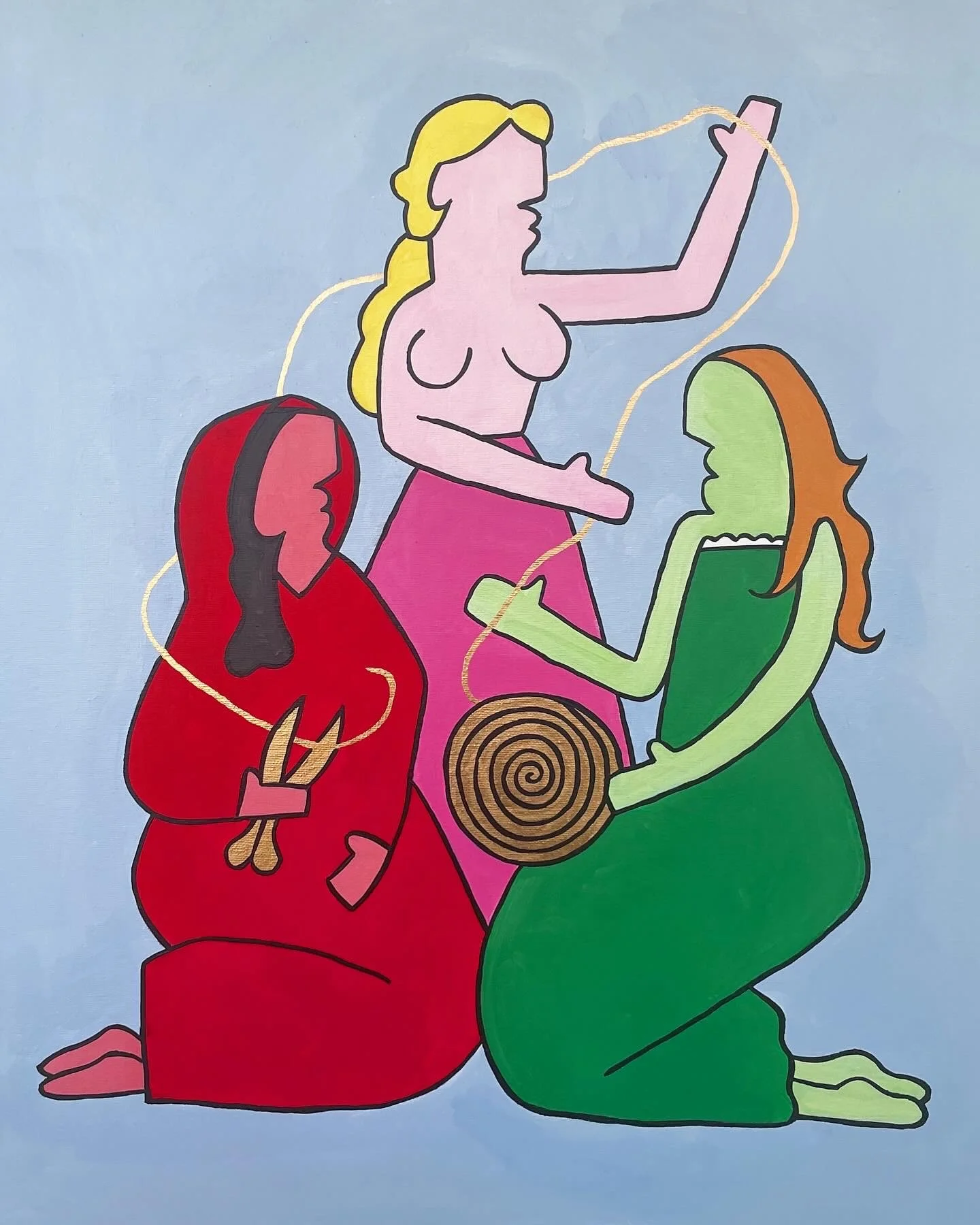 "The Fates" 20x24 inches, acrylic and gold leaf on canvas