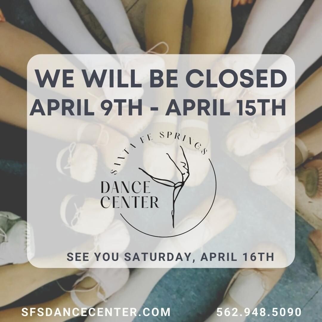 Have a great Spring Break dancers!  See you back at the studio Saturday, April 16th.
&bull;
&bull;
&bull;
#SFSDC #SFSdancecenter #SFSDCkeepdancing #SFSdanceSTRONG #SFSdanceFAMILY #40thdanceseason #springbreakSFSDC