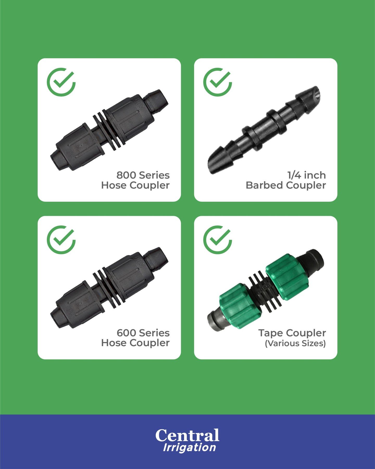 No matter your system, we've got the right fit:
 ✔️ 800 Series
 ✔️ Barbed
 ✔️ 600 Series
 ✔️ Tape Couplers
From installs to repairs, these connectors keep your irrigation running like a dream. Which one&rsquo;s your go-to? 👇
#CentralIrrigation #Coup