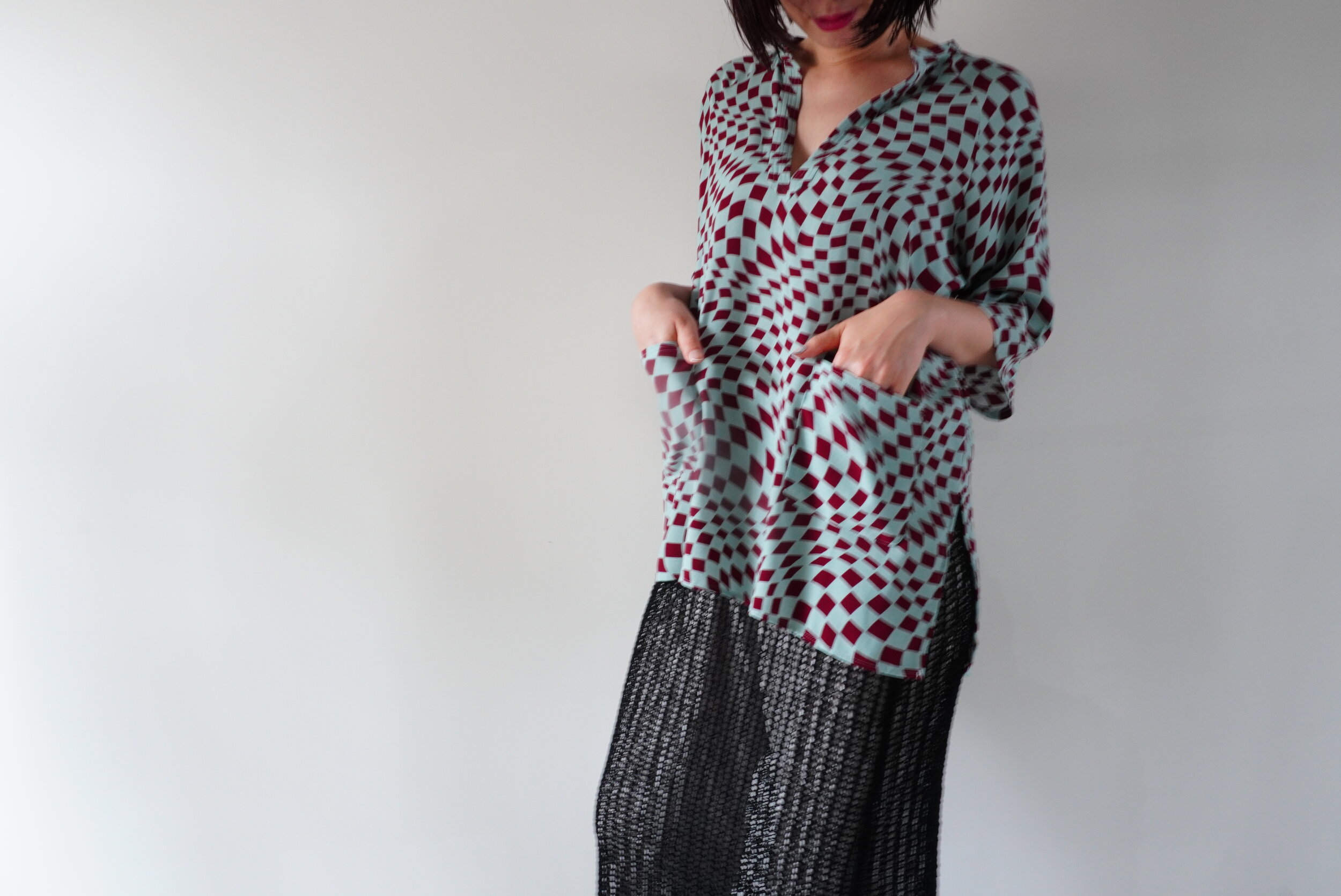 little suzie / Psychedelic Checker African Shirt : Tape Yarn Mesh Skirt