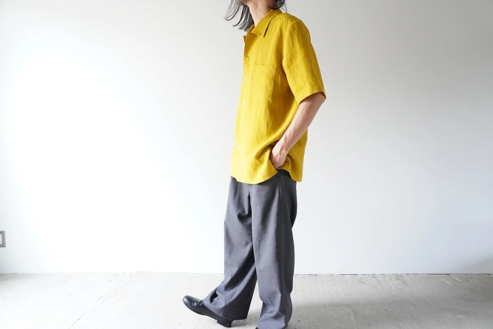 Cale / WATER TWILL LINEN OPEN COLLOR SHIRT