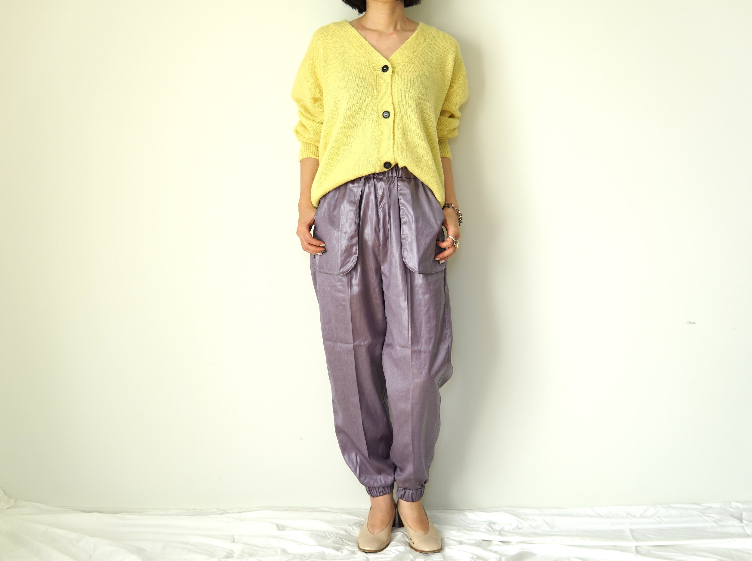 little suzie / Alpaca Mix V-neck Cardigan  :  Leather like External Pocket Pants