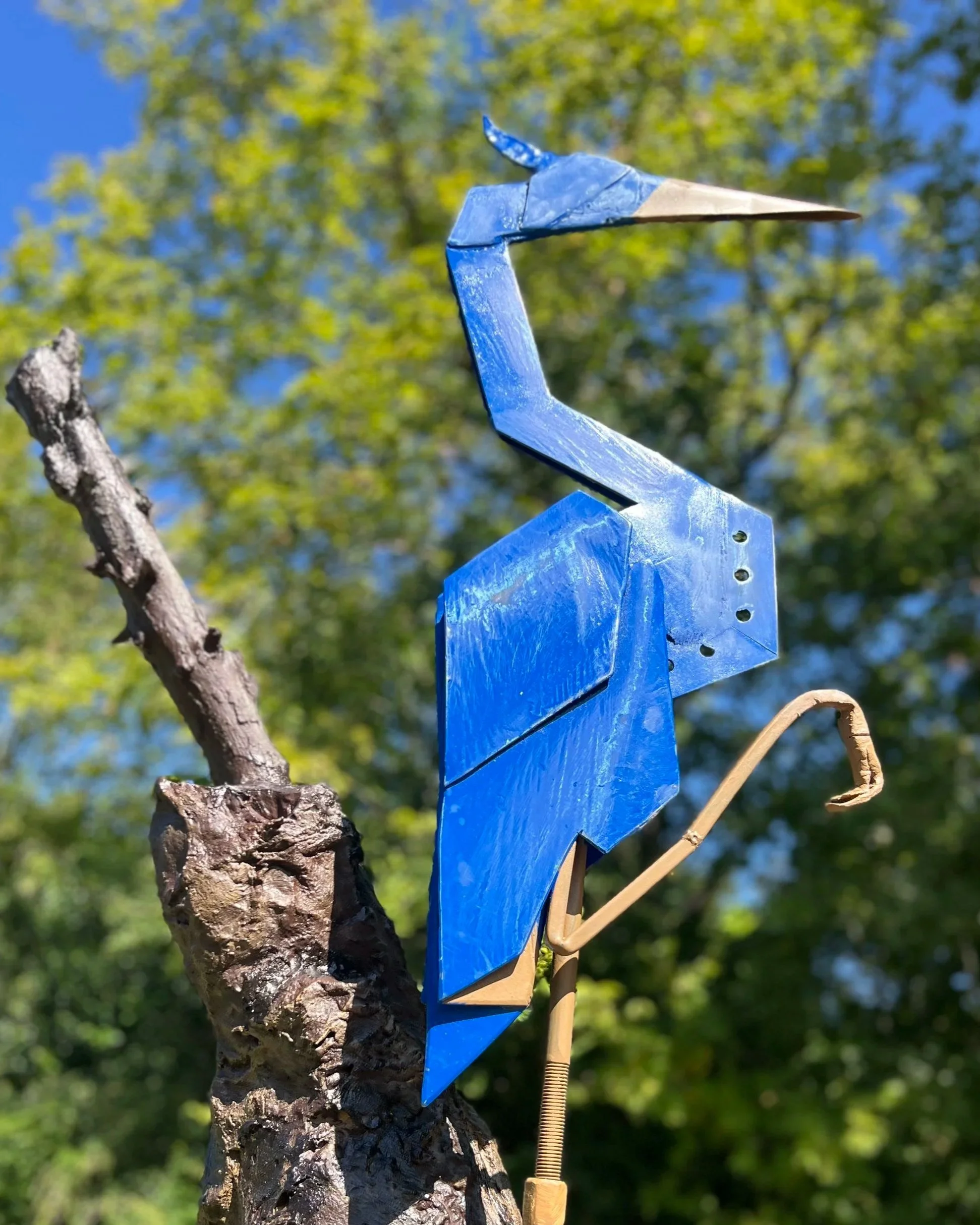 8 ft tall X 3 ft 
Origami Blue Heron 
Steel