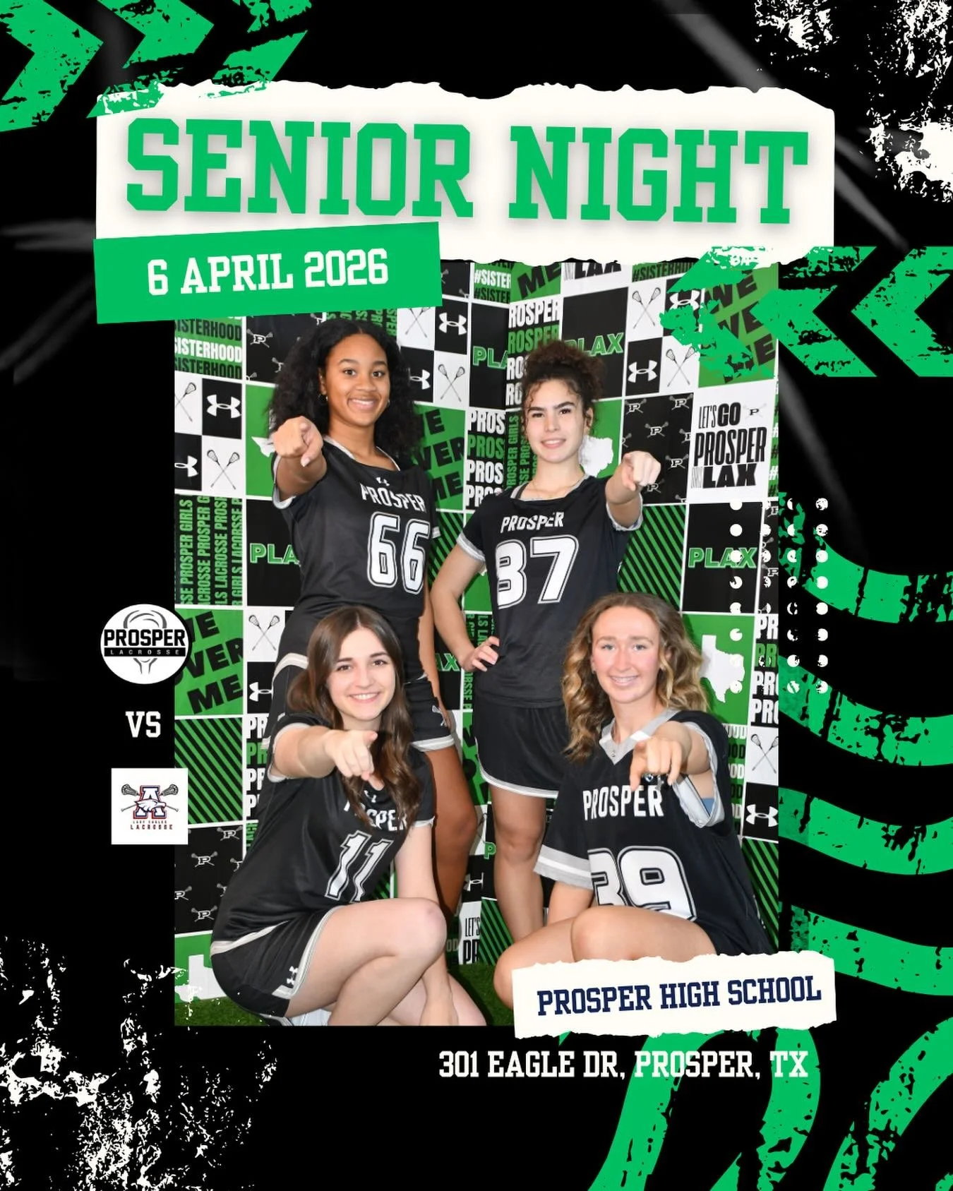 SENIOR NIGHT 👩🏼&zwj;🎓🥍

Come support your Prosper Girls Lacrosse team tonight as we celebrate our seniors! 💚

📍Prosper High School 🏠

⏰ 7 PM

Make sure to bring your family and friends!!!!
