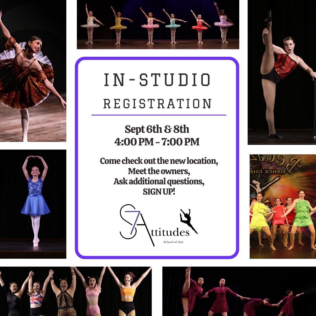 🤩🤩🤩🤩🤩🤩🤩 🤩🤩🤩🤩🤩🤩🤩
It's almost time to dance!! We will be opening the doors to our new studio the week before we start back. Come on by and visit the new location, ask any last minute questions you have before classes begin! 

Register for