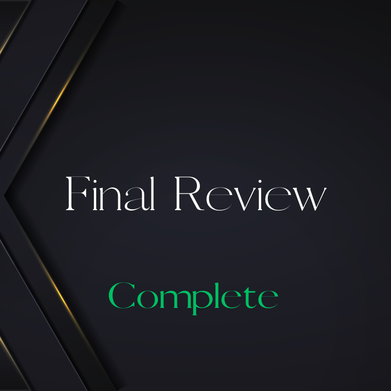 A sleek, dark-themed presentation slide with the text 'Final Review' in the center.
