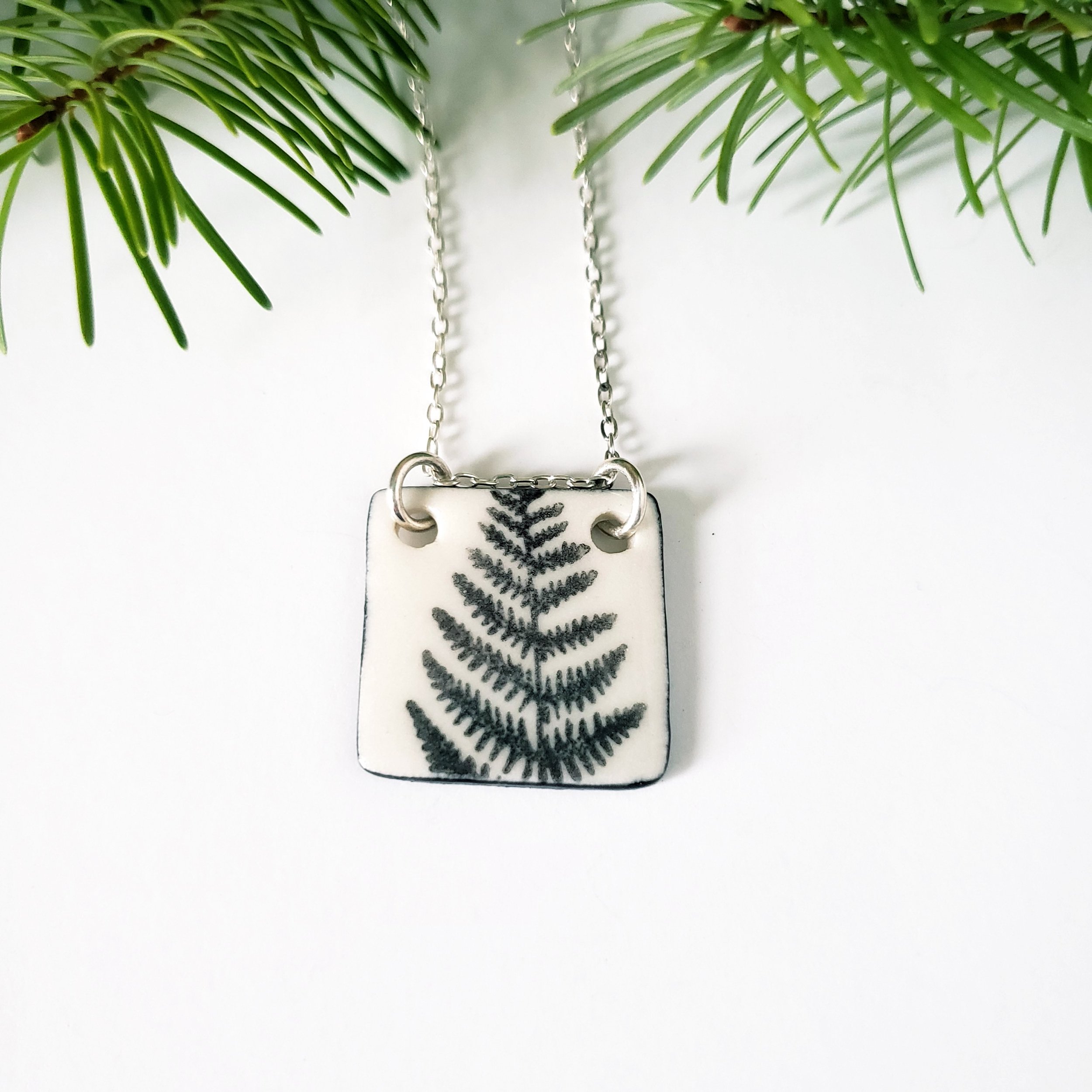 Fern Square Porcelain Pendant
