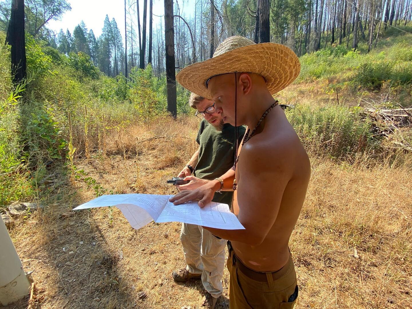 We had a visit from Austin, who works for the US Forestry Department, helping us locate our property lines and coordinates with his GPS Unit.
&bull;
Our survey map is from 1969 so they weren&rsquo;t using latitude and longitude coordinates just Quadr