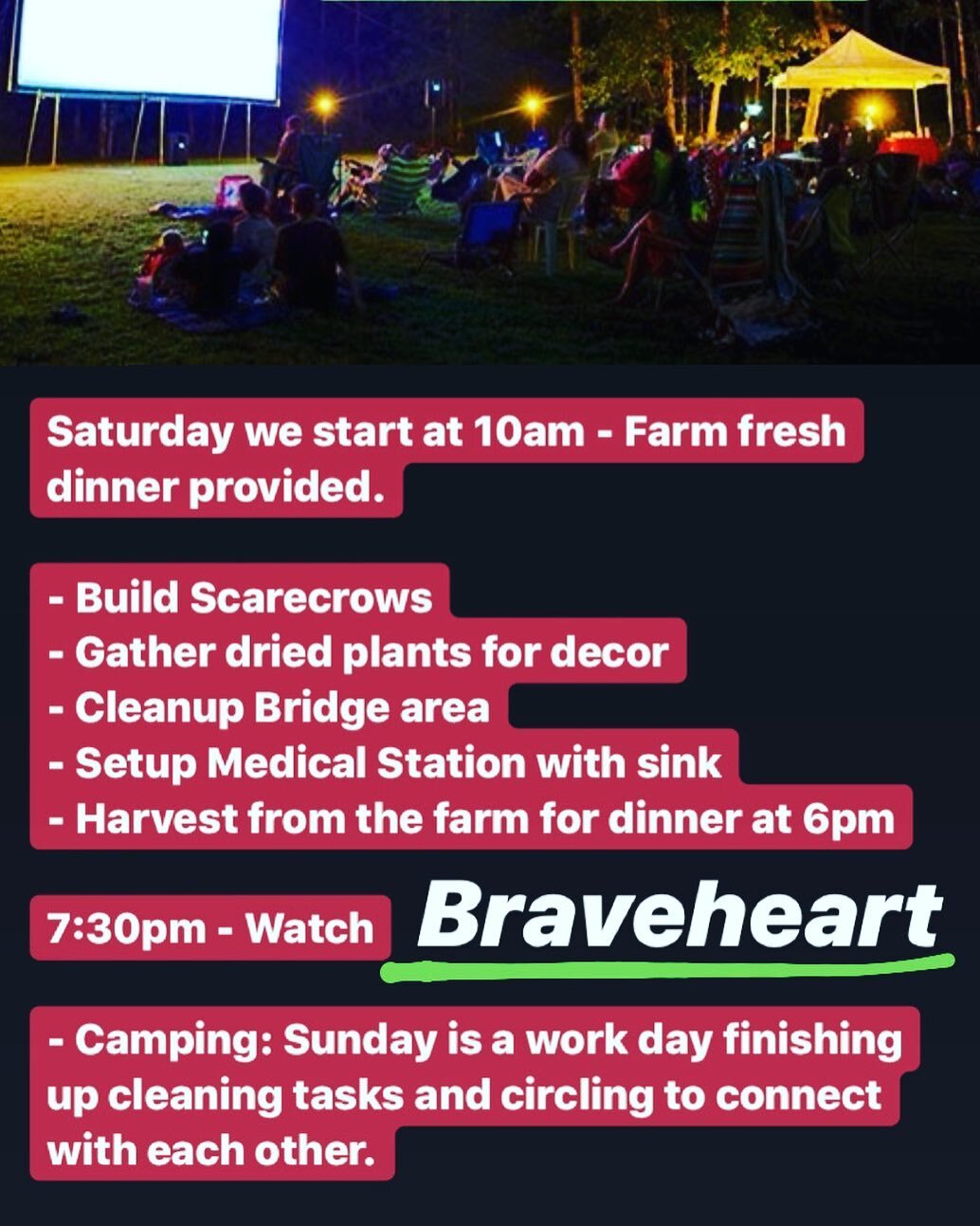 October 3-4th Community Work Days!
And....BRAVEHEART!!!
&bull;
Come see how the space is transforming rapidly and join the team to create more beauty.
&bull;
Learn about the native flora and fauna, build scarecrows, and finishing our unique building 