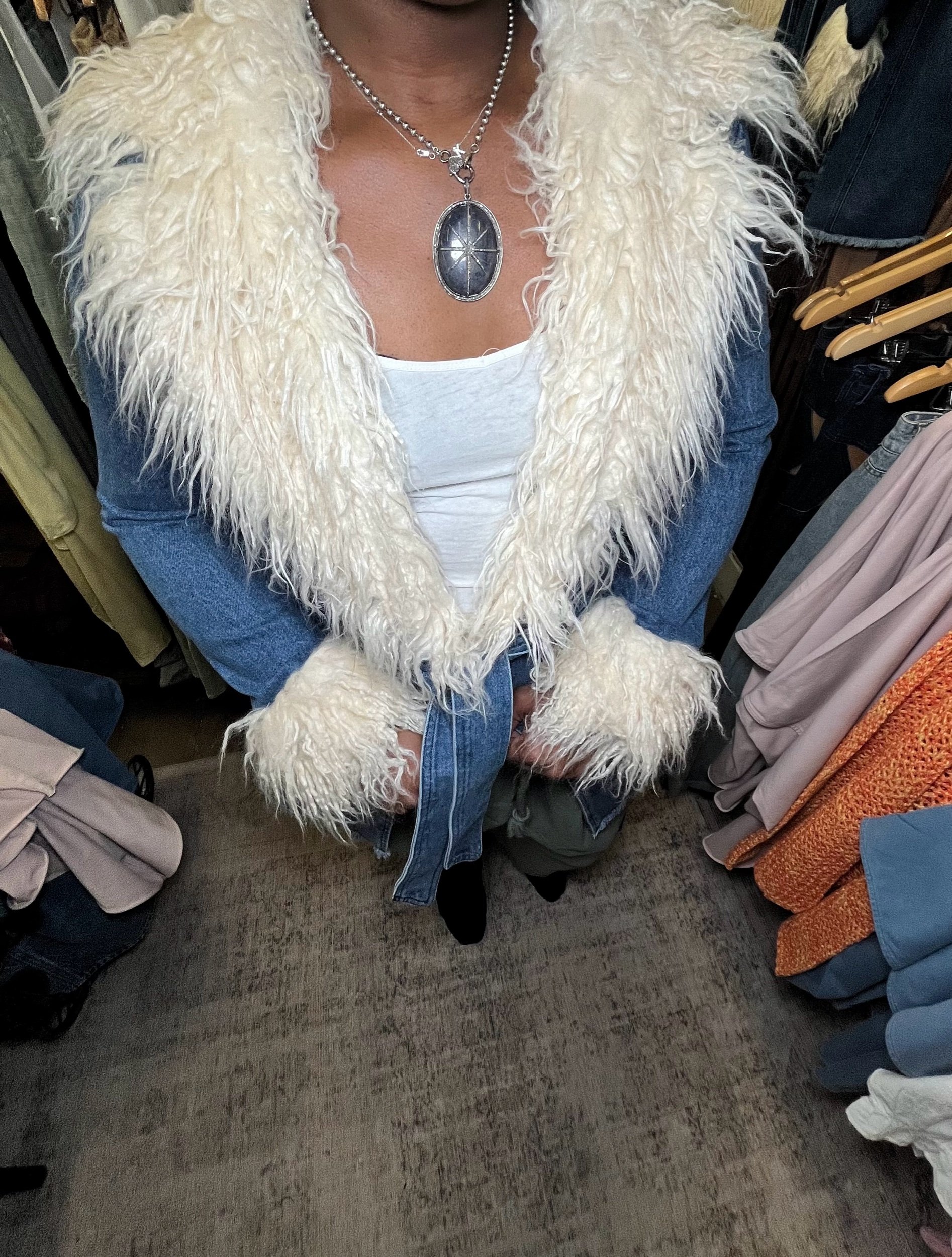 Gia Faux Fur Midi Denim Jacket