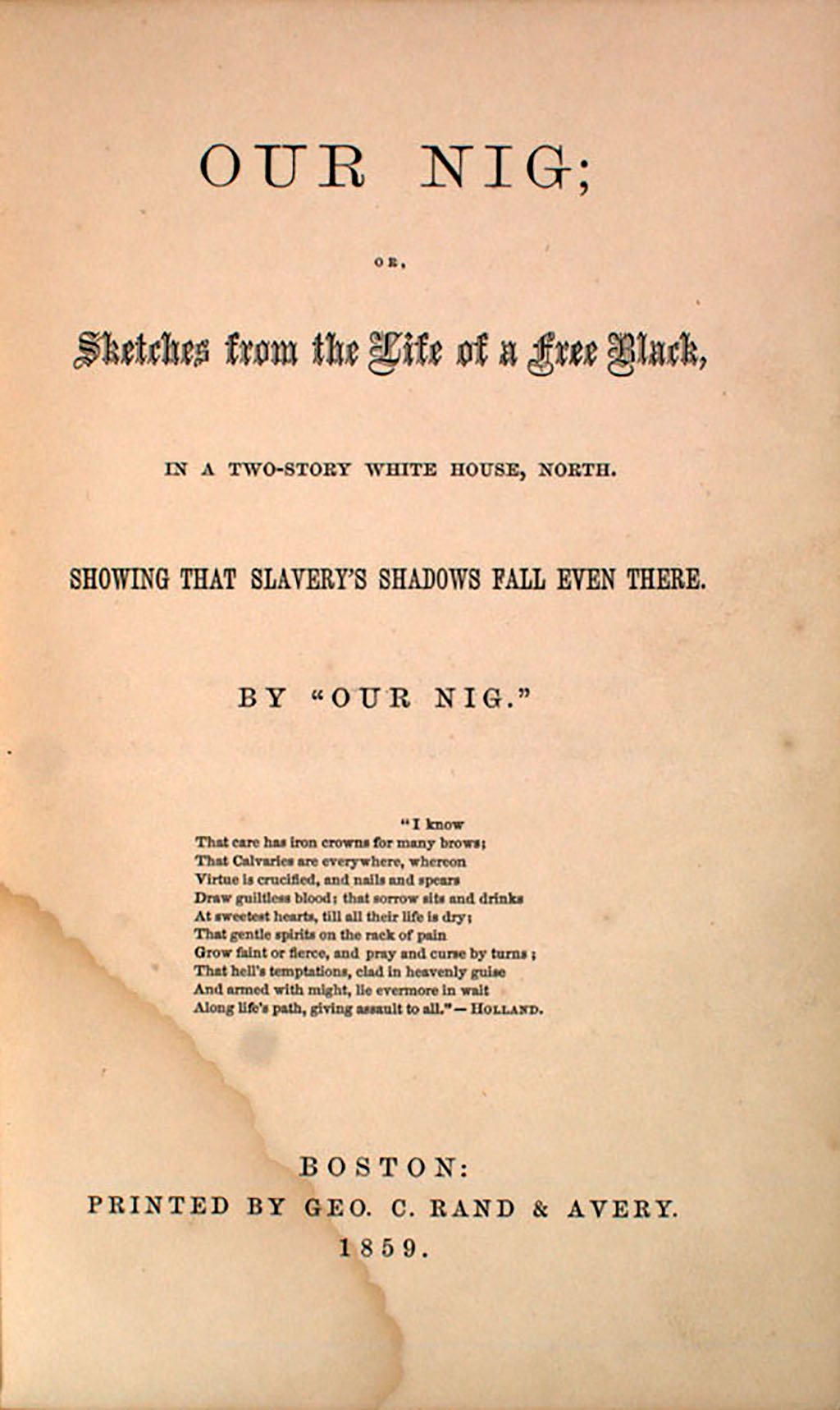 Our Nig, or Sketches from the Life of a Free Black