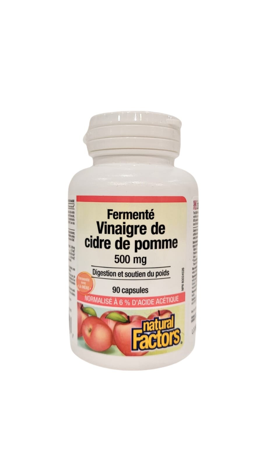 Natural Factors, Vinaigre de cidre de pomme fermenté, 500 mg, 90 gélules  végétales