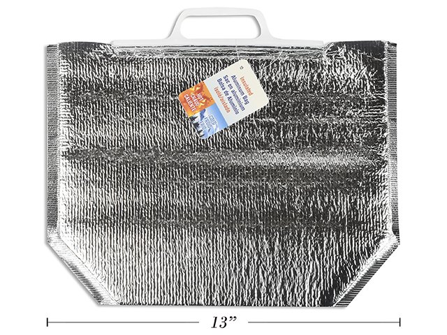 13in Insulated Aluminum Cooler Bag Size: 9-7/8in x 13in x 6in.