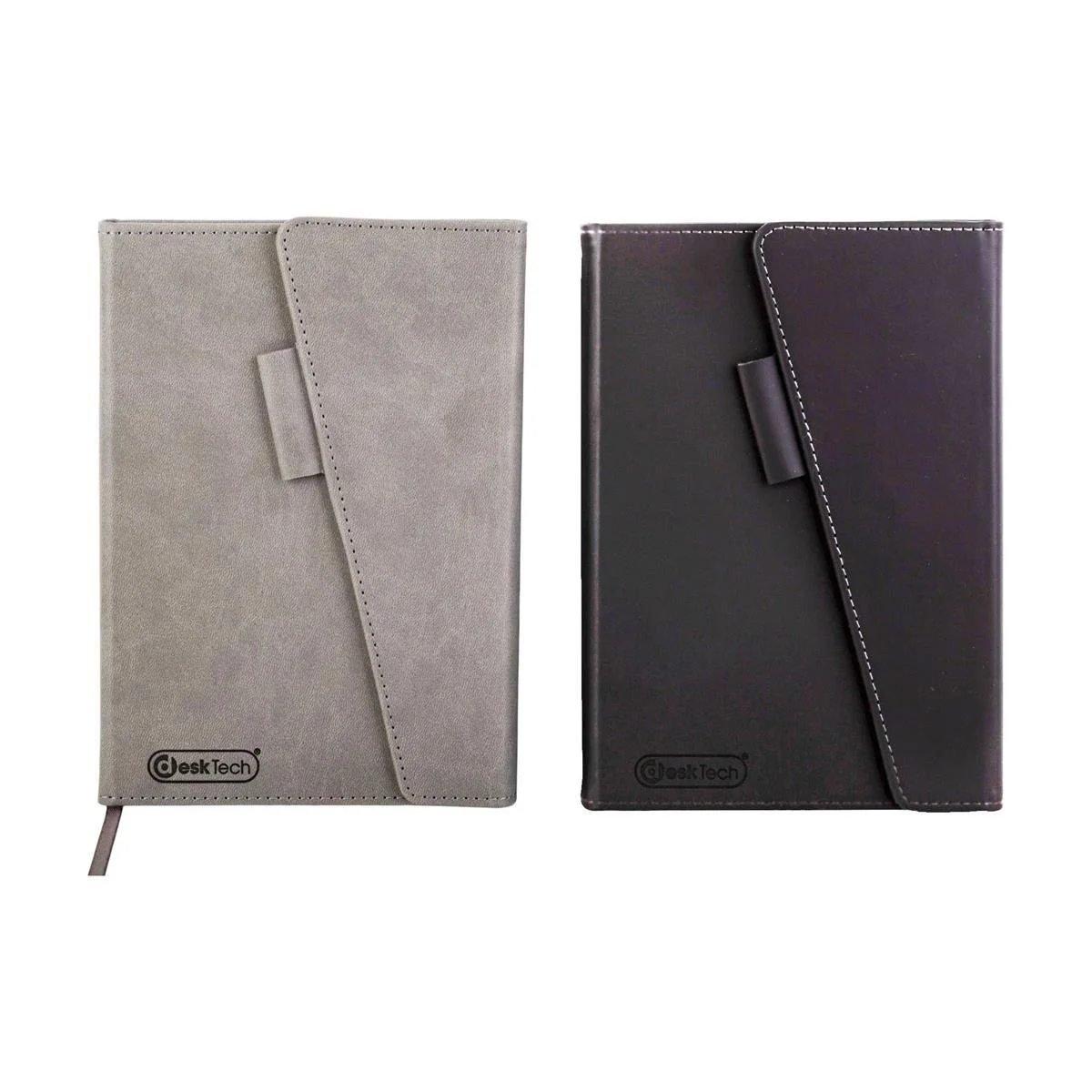 Desk Tech 6" x 8" Ruled Notebook with Magnetic Closure and Pen holder, 128 sheets, 80g 2 colors (8 x Black, 4 x Grey)