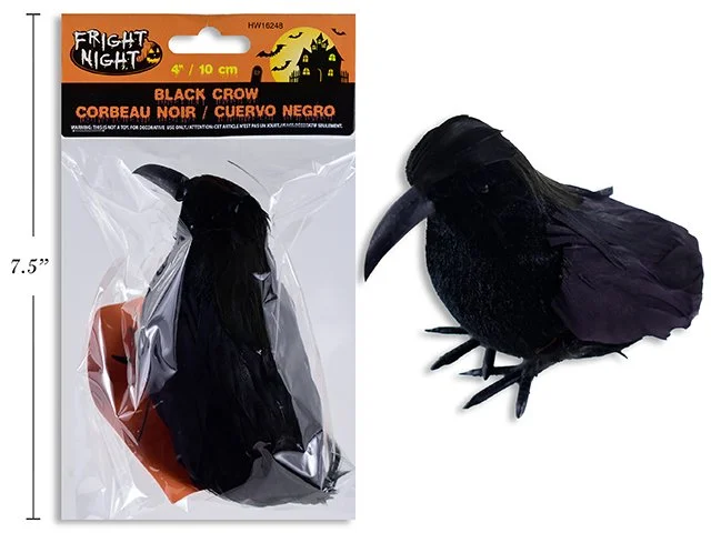 6.5in(L) Flocked Black Crow w/Feathers