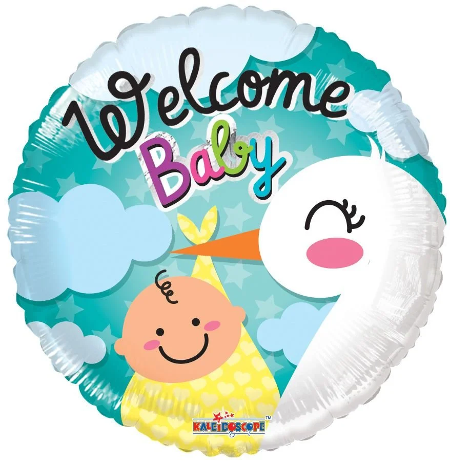 18" Welcome Baby Stork Clouds Balloon