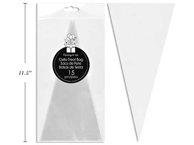 Clear Cello Treat Bags Cone Shape 15 pcs 5''x10'' 30 Micron