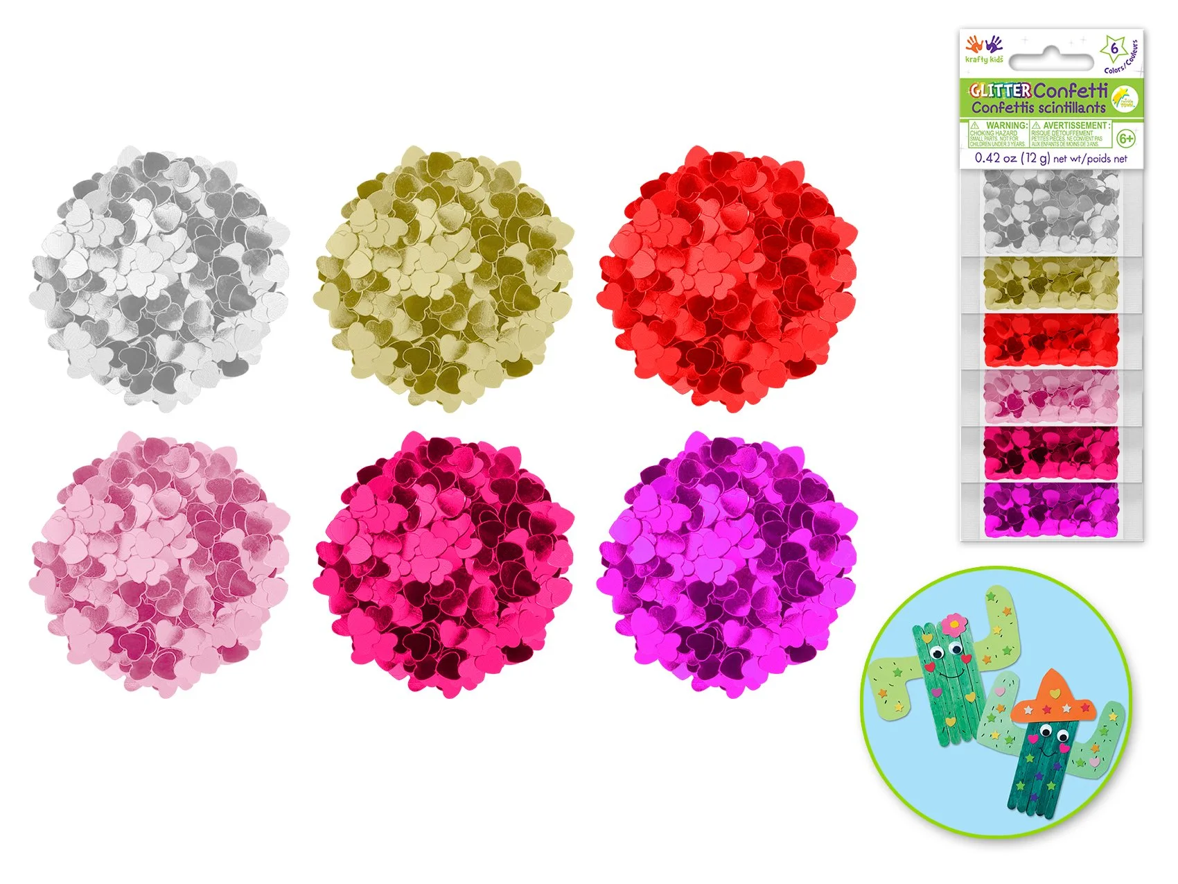 Krafty Kids: 12g Glitter Confetti (6ea x 2g) C) 8mm Hearts Medley