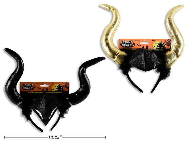 11.5in x 11.5in Hween Metallic Demon Horn Headband w/Fur. 2 Cols