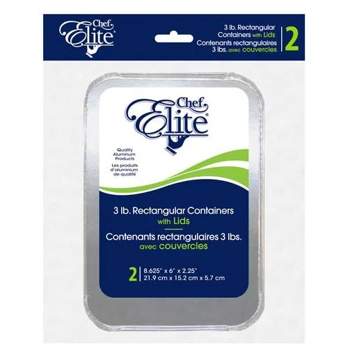 Chef Elite – 3lbs Rectangular Container with Lids – 8.625″ x 6″ x 2.25″ – 2Pk