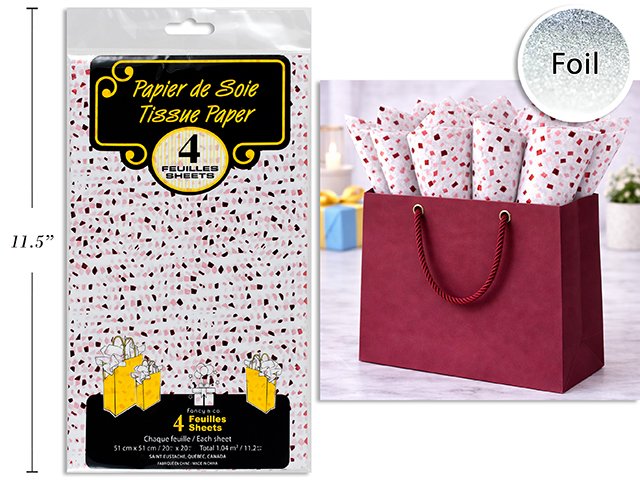 Hot Foil Stamped Tissue Paper Confetti 4pc 20x20" Red Confetti