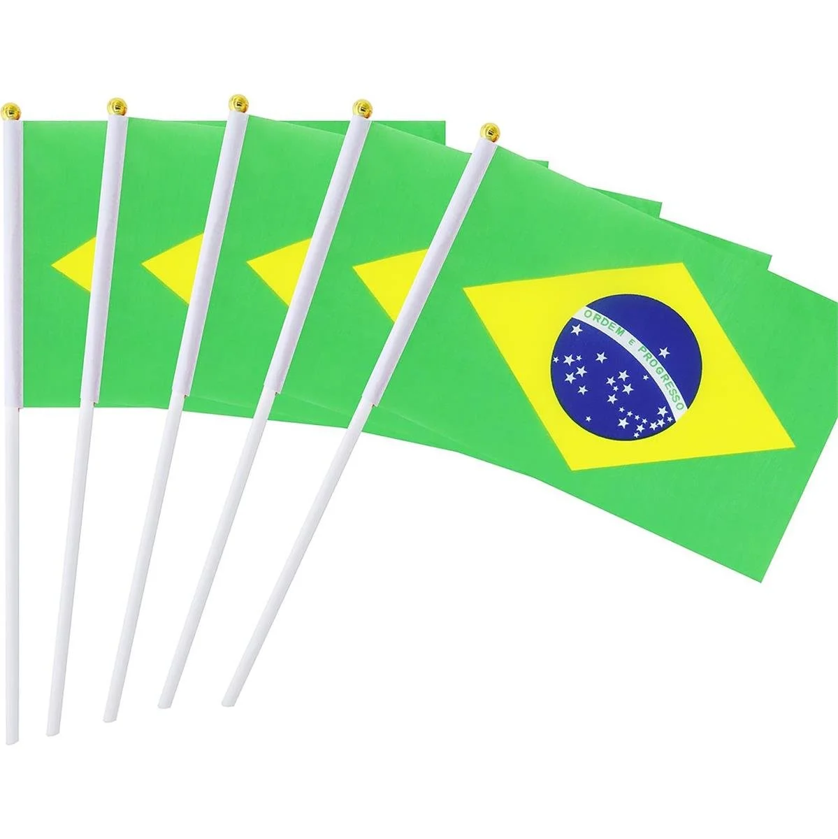 SOCCER EVENT- Brazil 5pk Plystr. Hand Flags,5.5*8.2" w/10.25 PP pole