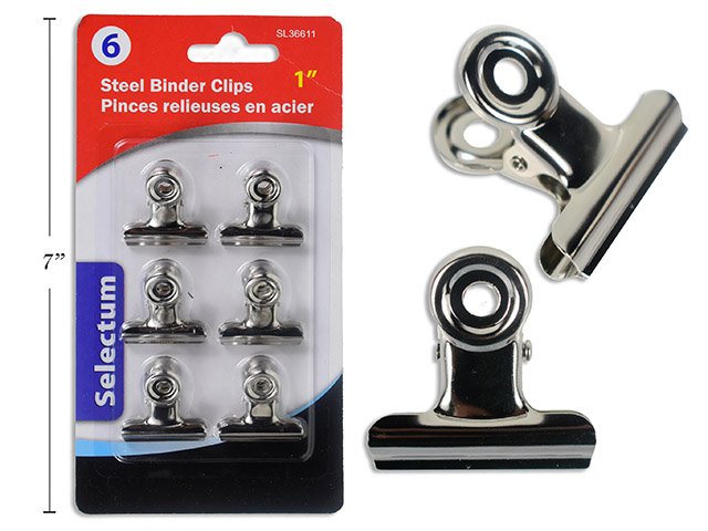 6 PK STEEL BINDER CLIPS, 1" (30MM SIZE)