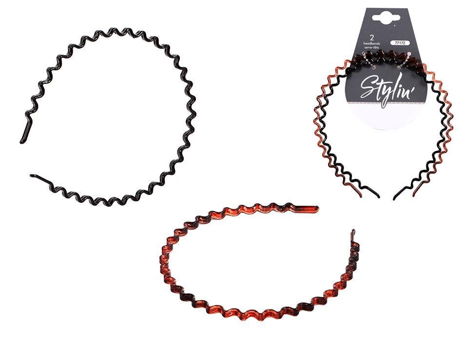 Stylin, 2pcs Headbands, wave, black & tort