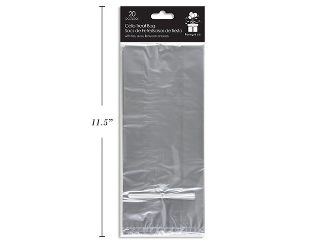 Silver Cello Treat Bag 9.5x4x2" 20/Pkg with Ties