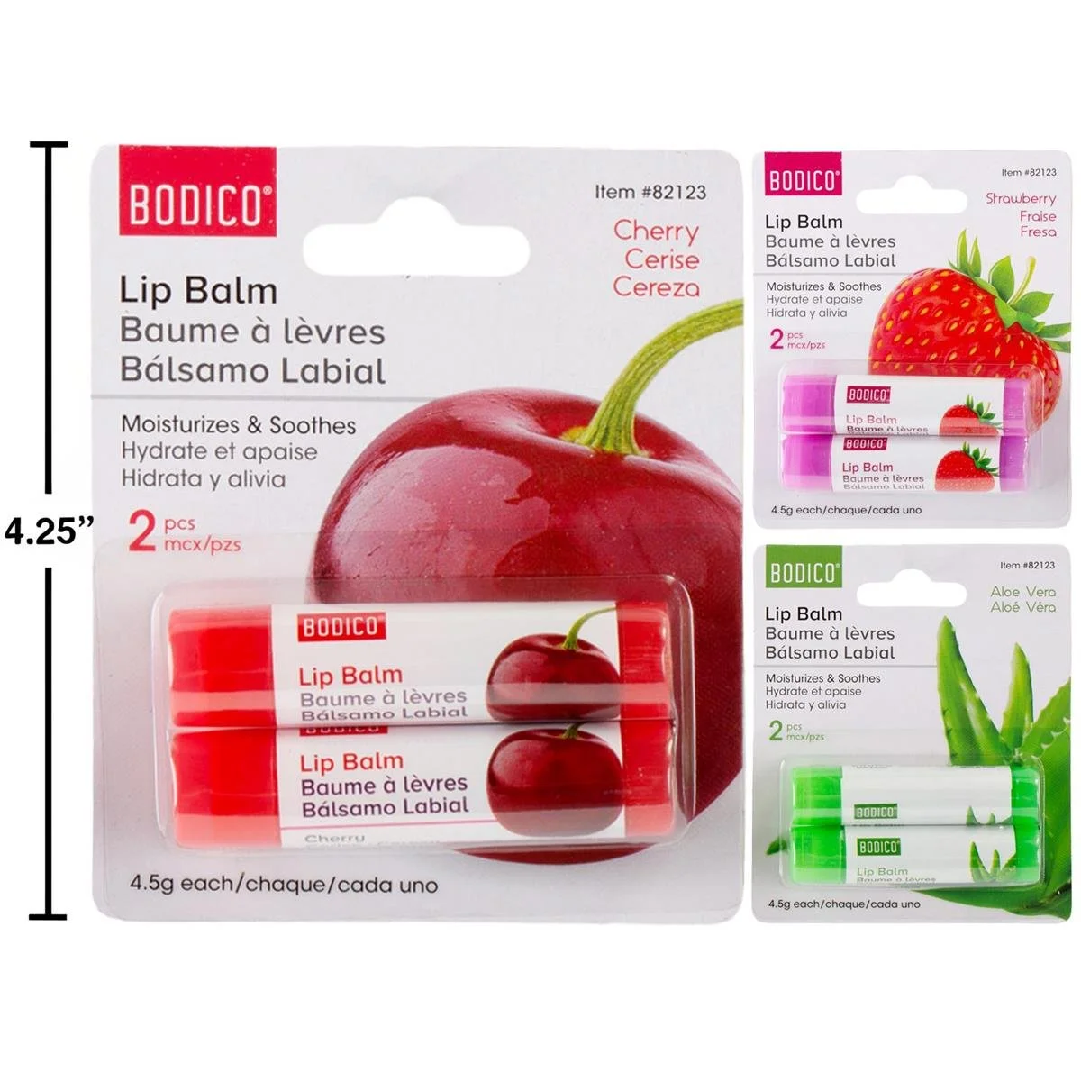 Bodico 2-pc Lip Balm Stick,3 styles Aloe, Strawberry, Cherry