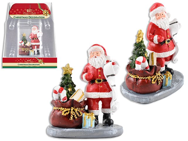 3-7/8in x 3-1/8in Xmas Polyresin Santa w/Gift Sack 6pcs/Eggcrate Tray
