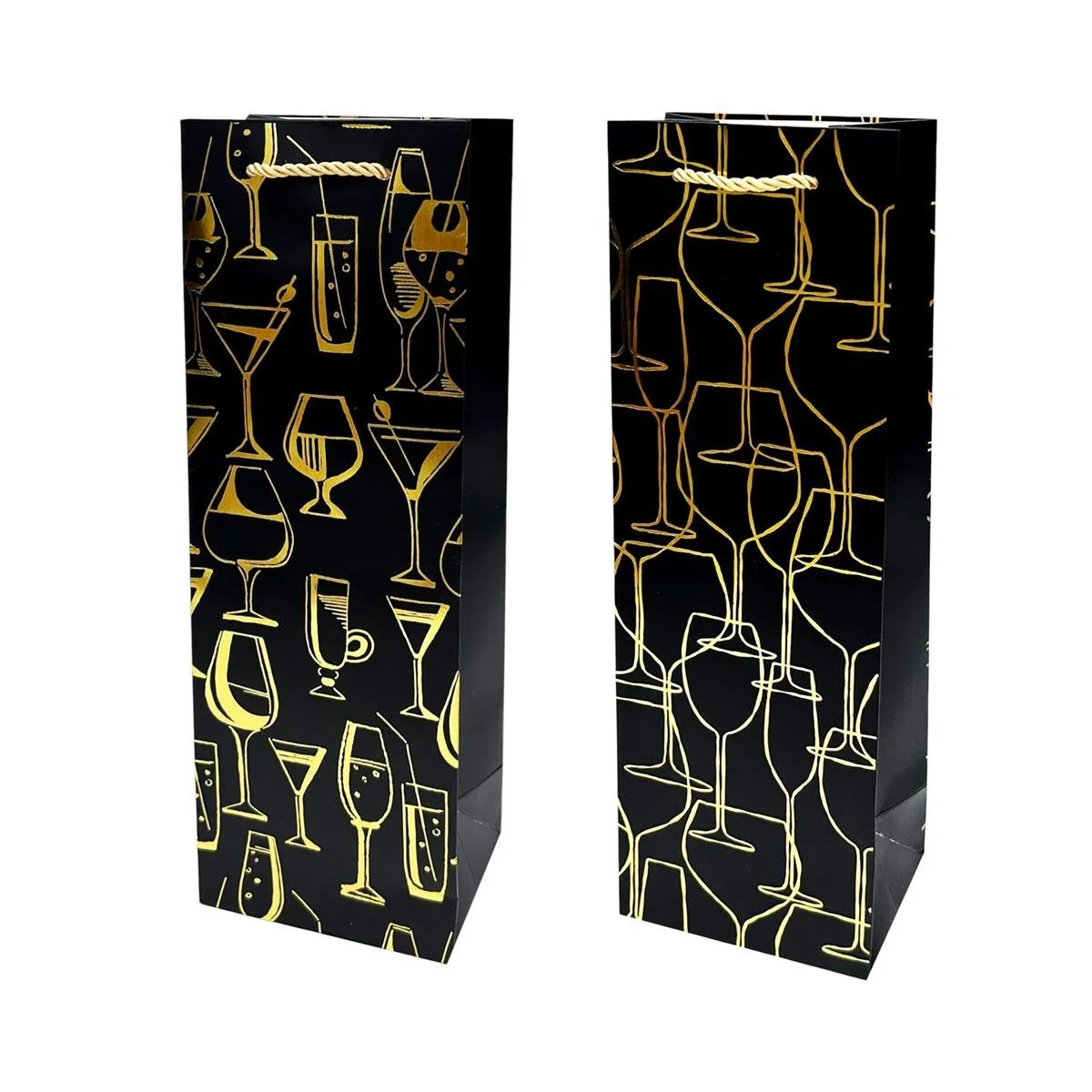 Paper T. Gift Bag, Bottle, 2Asst Black/Gold, HS 210GSM
