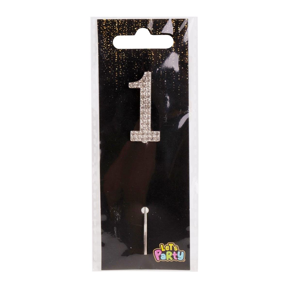 Let's Party #1 Rhinestone Numeral Cake Topper 4cmH, silver