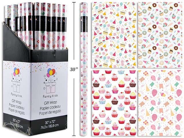 30in x 72in Celebration Single Roll Wrap/Dsp 4-5 Asst styles
