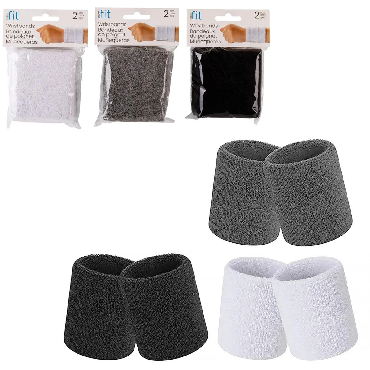 Bodico Fit, 2-pc Wristband,8x8cm, 3-asst (Black/white/grey)