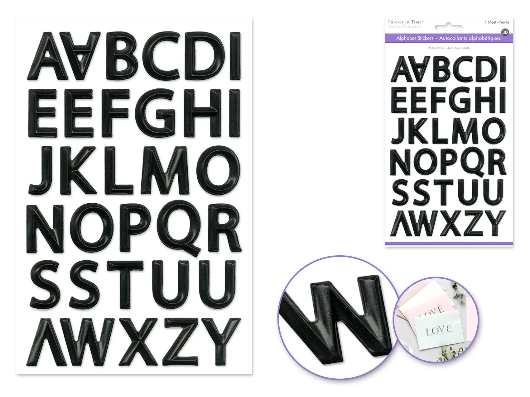 Paper Craft Sticker: 5.7"x9.8" 3D Alpha PVC C) Black