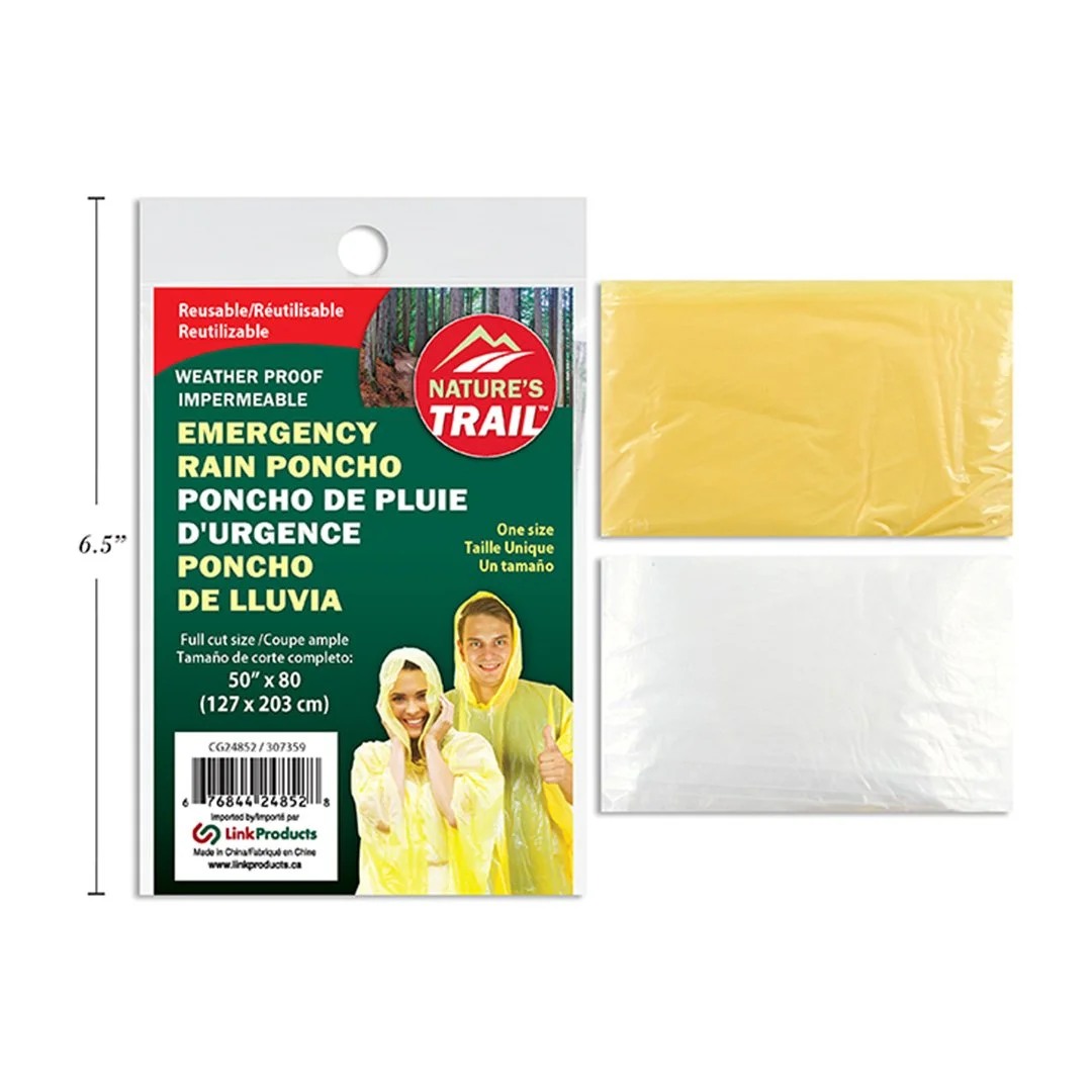 Emergency Hooded PE Rain Poncho